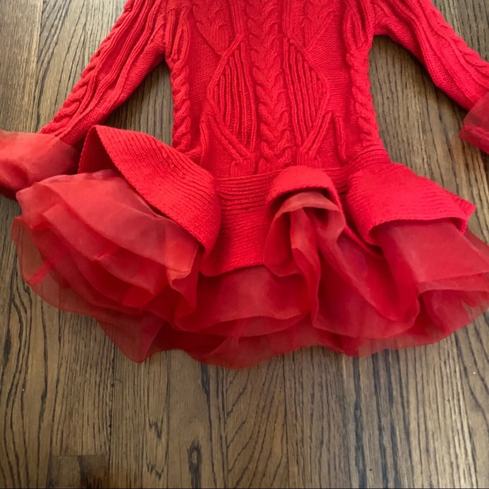 Girls Red Cable-Knit Tutu Dress